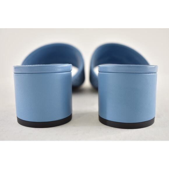 Givenchy 4G Denim Blue Raffia Logo Leather Slide On Mule Block Heel Sandal 37 - Picture 14 of 15